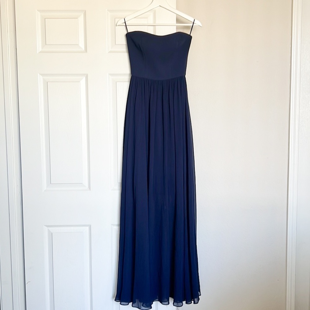 DRESS THE POPULATION Ella Strapless Crepe Chiffon Gown In Midnight Blue - Picture 4 of 5